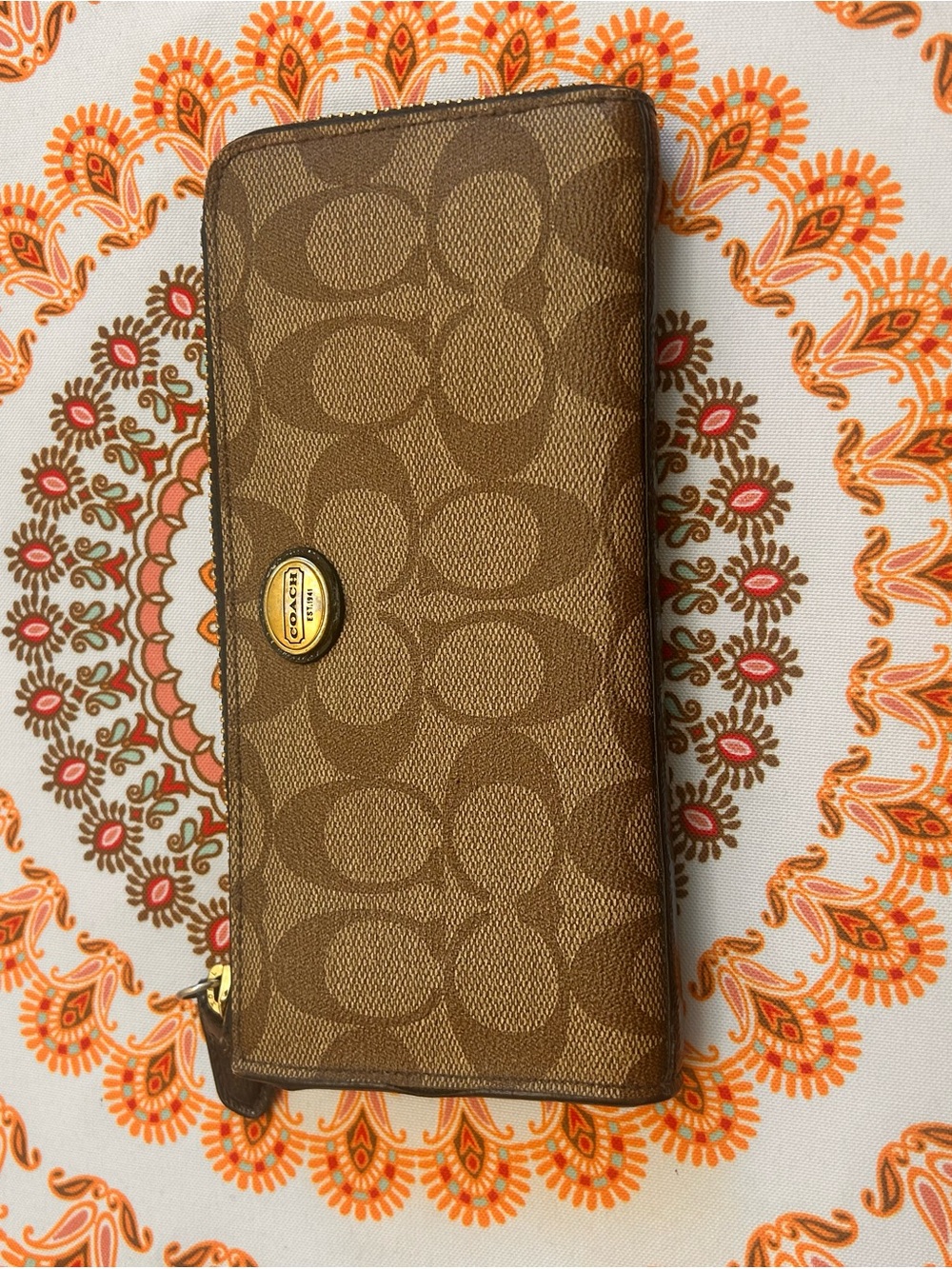Coach Brown Signature Zip-Around Wallet